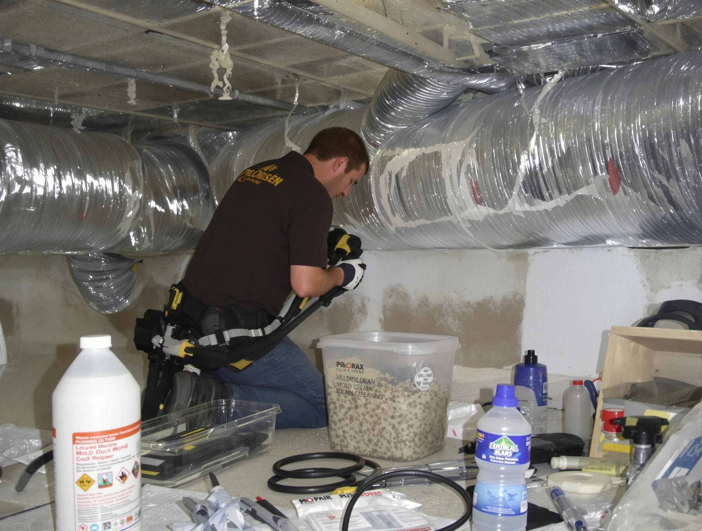 Hoover Air Duct Cleaning specialist performing professional mold removal from air ducts in Hoover