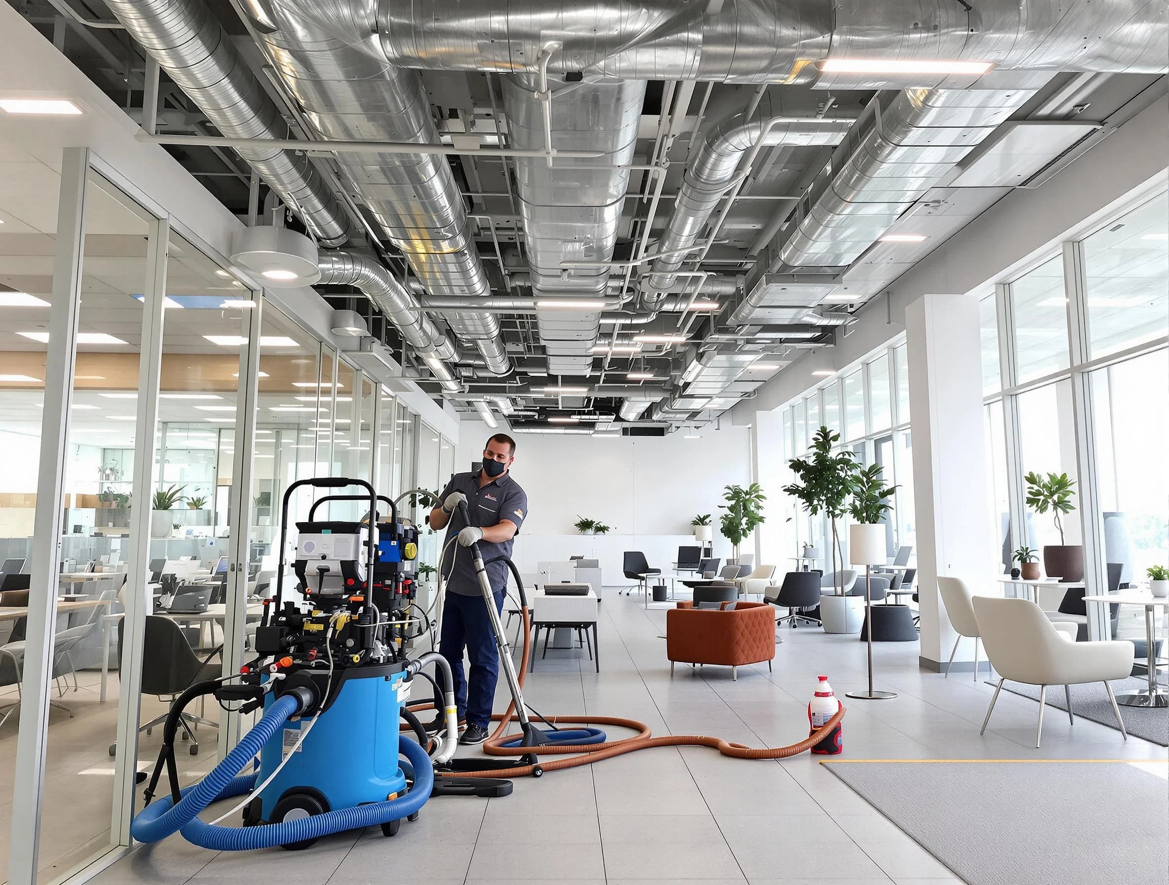 Hoover Air Duct Cleaning team conducting comprehensive commercial duct cleaning at a business location in Hoover