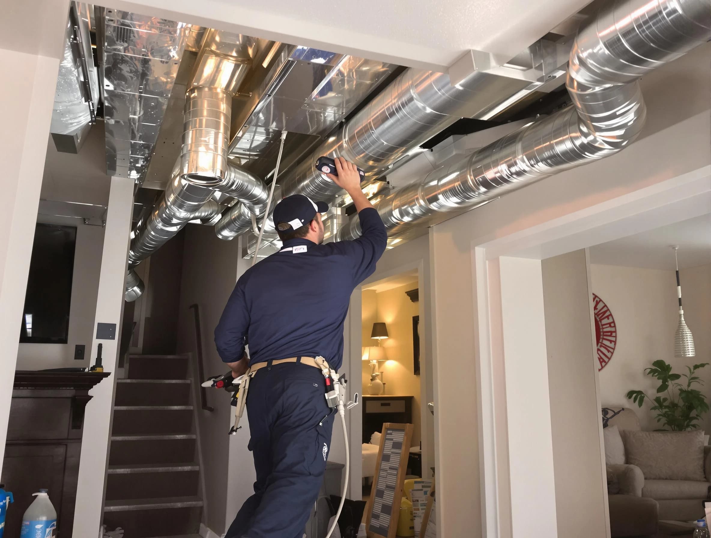 Hoover Air Duct Cleaning expert performing specialized duct cleaning in a mobile home in Hoover