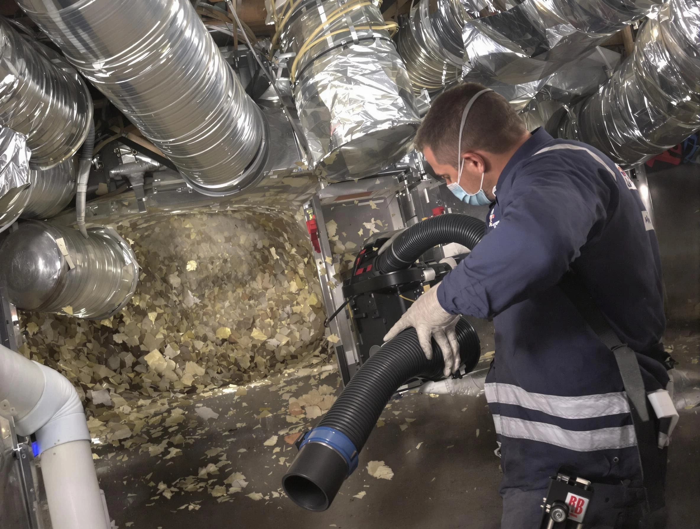 Hoover Air Duct Cleaning specialist operating negative pressure cleaning equipment for thorough duct maintenance in Hoover