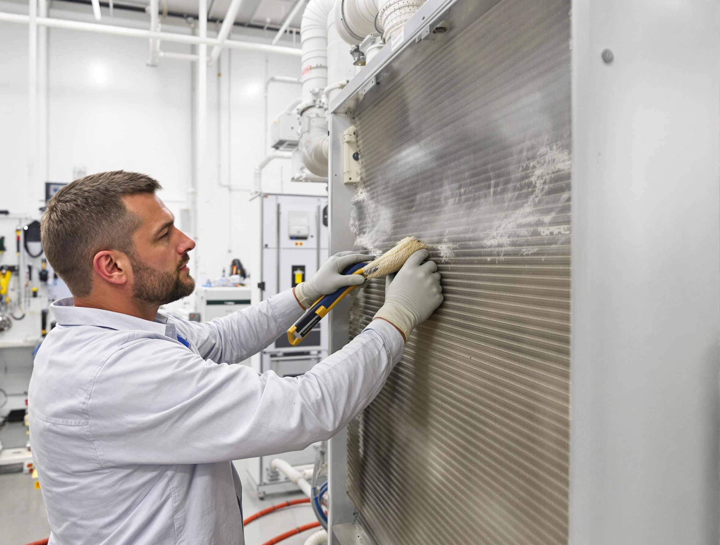 Hoover Air Duct Cleaning technician performing precision commercial coil cleaning at a Hoover business